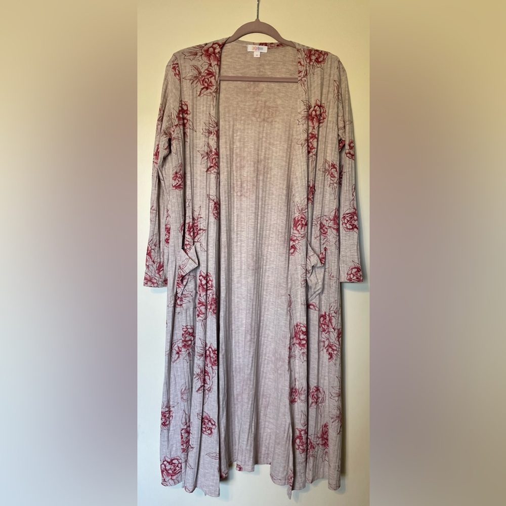 LuLaRoe Tan and Pink Flower Sarah Sweater